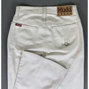 Vintage MUDD Jeans Womens 0 Ivory Bone Button Fly Flare Wide Leg Y2K Skater Rave